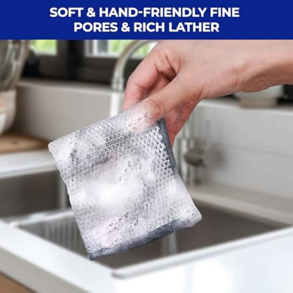 12 PCS 3-Layer Non-Scratch Multipurpose Steel Wire Dishcloths - Reusable Quick-Dry Odor-Free Scrub Cloths for Dishes, Kitchen Cleaning Cloths for Cookware, Sinks, Stove Tops(7.87X7.87)