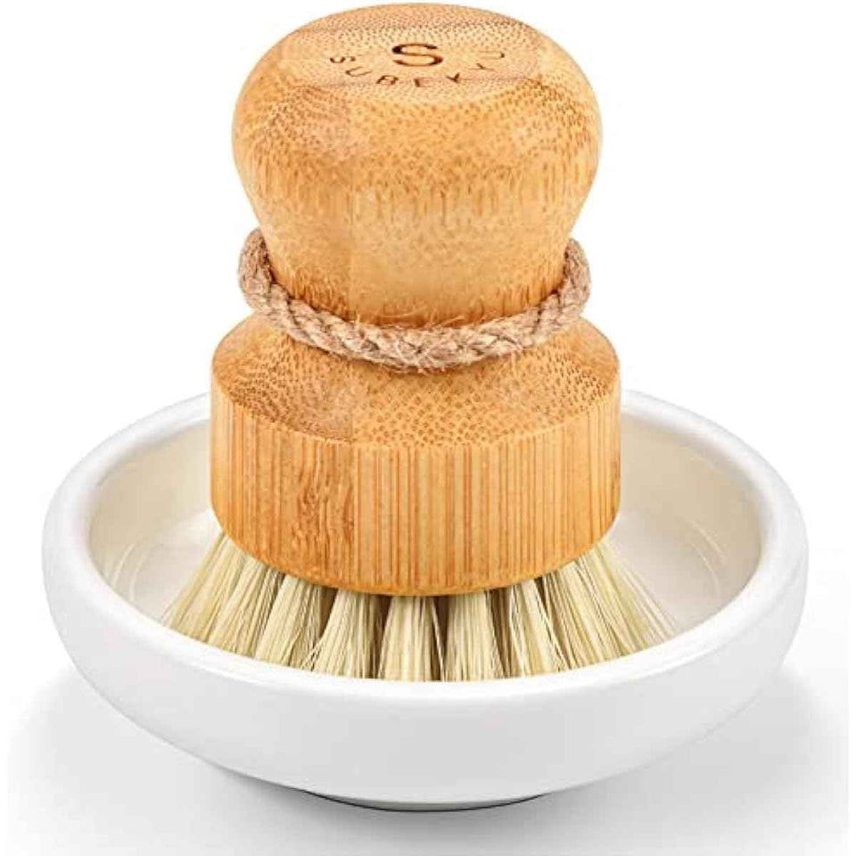 SUBEKYU Bamboo Dish Scrub Brush with Sisal Bristles for Natural Kitchen Cleaning