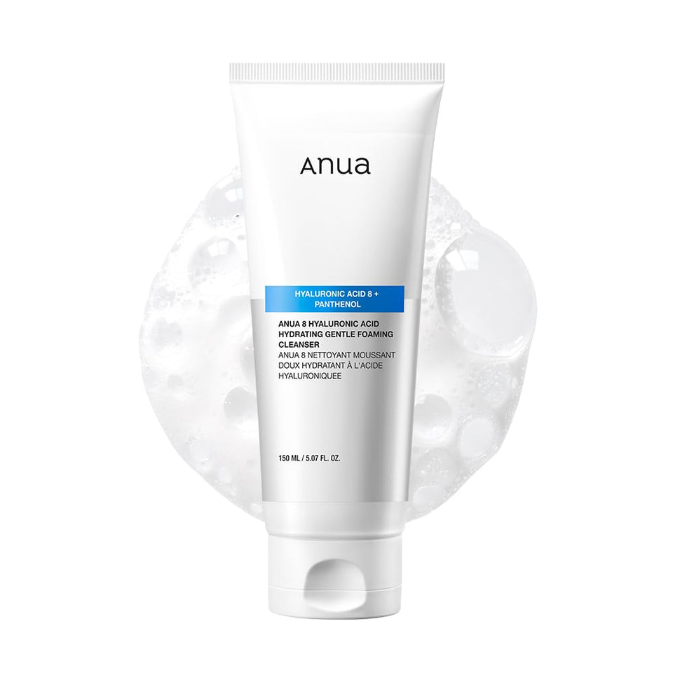 ANUA Hydrating Gentle Foaming Cleanser, Daily Face Wash for Double Cleansing, Hyaluronic Acid, Zinc, Panthenol, for Dry & Sensitive Skin, Sebum Balance Facial Cleanser, Korean Skincare, 5.07 fl. oz