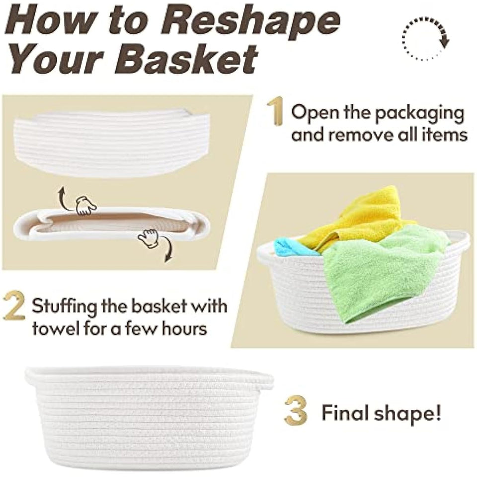 White small woven burr basket with gift bags and ribbons, 12" x 8" x 5", durable storage for gifts, baby toys, and living room essentials