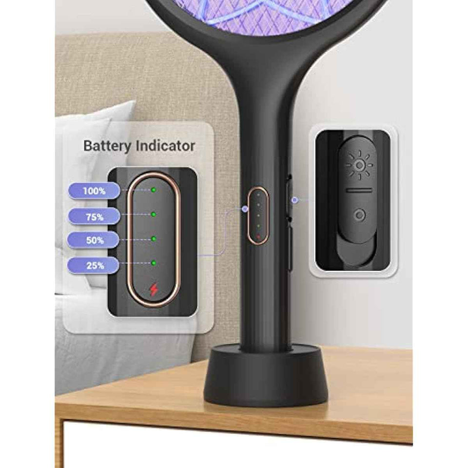YISSVIC Electric Fly Swatter 4000V Bug Zapper Racket Dual Modes Mosquito Killer with Purple Mosquito Light Rechargeable for Indoor Home Office Backyard Patio Camping (Black-1 Pack)