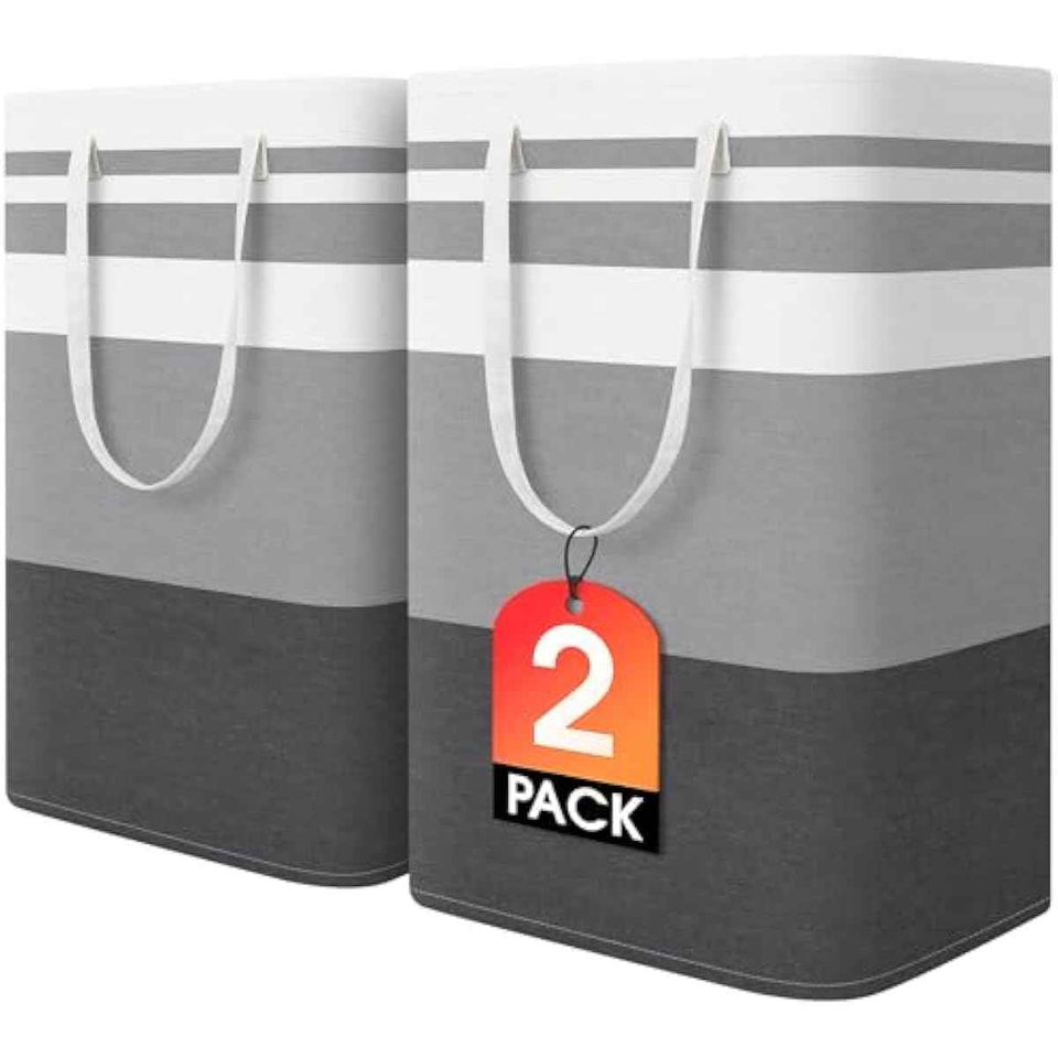 Waterproof 2 Pack Large Laundry Baskets with Reinforced Handles, Grey, 75Lx2