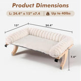 Cloud-Soft cat window perch with zipper cushion, solid wood & metal frame, large cat bed for windows (Large, White)