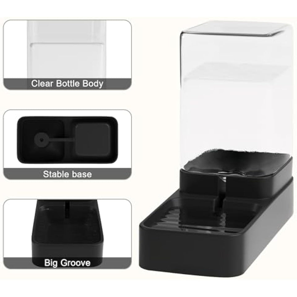 Automatic Cat Feeder and Water Dispenser Set with Pet Food Bowl, Gravity Dog Waterer, and Food Feeder for Small to Large Pets, 3.3L Black