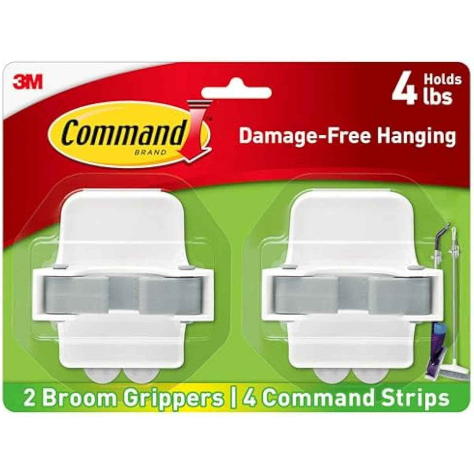 Command Broom and Mop Grippers: Damage-Free Wall Mount for Cleaning Supplies