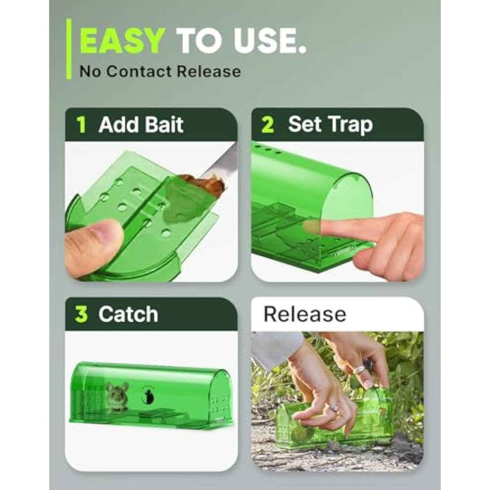 Motel Mouse Humane Mouse Traps No Kill Live Catch and Release 4 Pack - Reusable Indoor Mouse Catcher