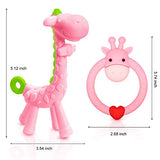 SHARE&&CARE BPA Free Silicone baby teether giraffe toy with storage case, for 3 months above infant sore gums pain relief (Pink)