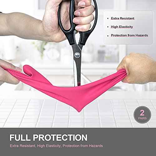 Mamison 2 Pairs Reusable Waterproof Dishwashing Gloves - Non-Slip Kitchen Cleaning Gloves (Pink, Medium)