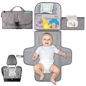 Kopi Baby Portable Diaper Changing Pad - Grey, Classic, 7.35 x 11.5 inches, Foldable, Infant Travel Station Kit, Newborn Gift