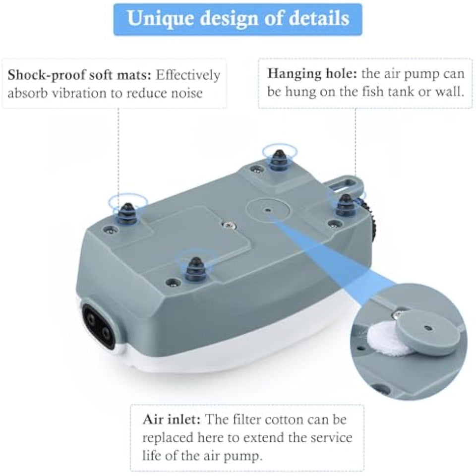 hitop whisper adjustable fish tank aerator with dual outlet for 20 to 100 gallon aquariums