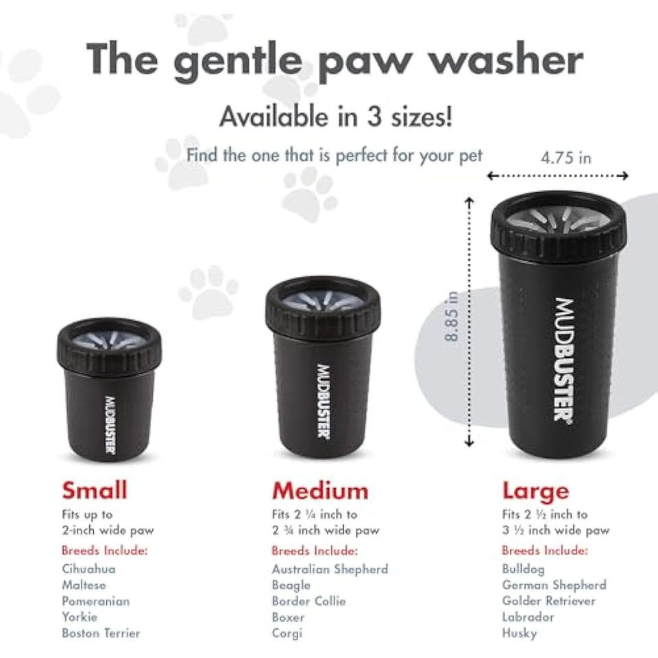 Dexas MudBuster Portable Dog Paw Washer in Large, Matte Black, Special Edition for Easy Cleaning