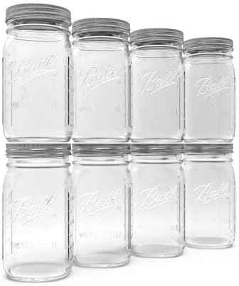 Ball Wide Mouth Glass Mason Jars with Lids and Bands, Used for Canning, Pickling, Juice, Jam, Jelly, Quart Size 32 Ounce (Pack of 2)