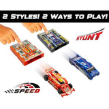 FLAT 2 FAST Original Stunt Card Racer - Crimson Red Compact Pocket Size Racecar Launcher with Built-in Button
