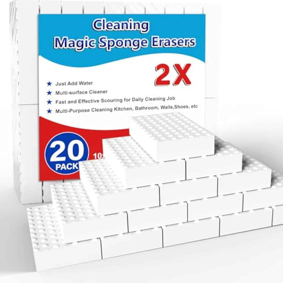 Magic Sponge Erasers, 20 Pack 2X Density Stronger Melamine Sponge Foam Pads for Kitchen, Bathroom, and Household Cleaning