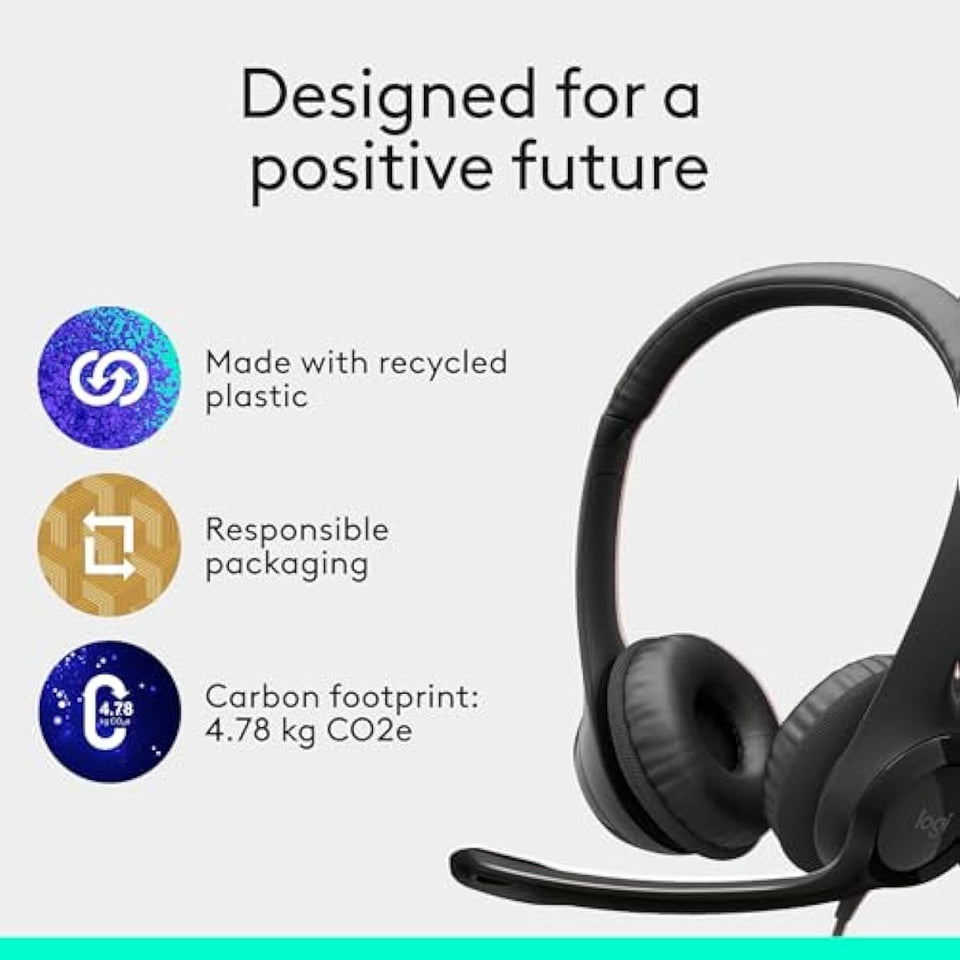 Logitech H390 black stereo wired headset with noise cancelling mic for PC, laptop, Chromebook