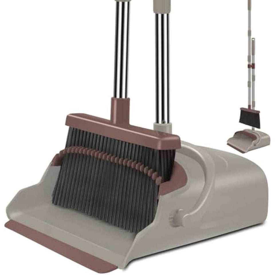 Kelamayi Upgrade Broom and Dustpan Set with Self-Cleaning Teeth and Long Handle