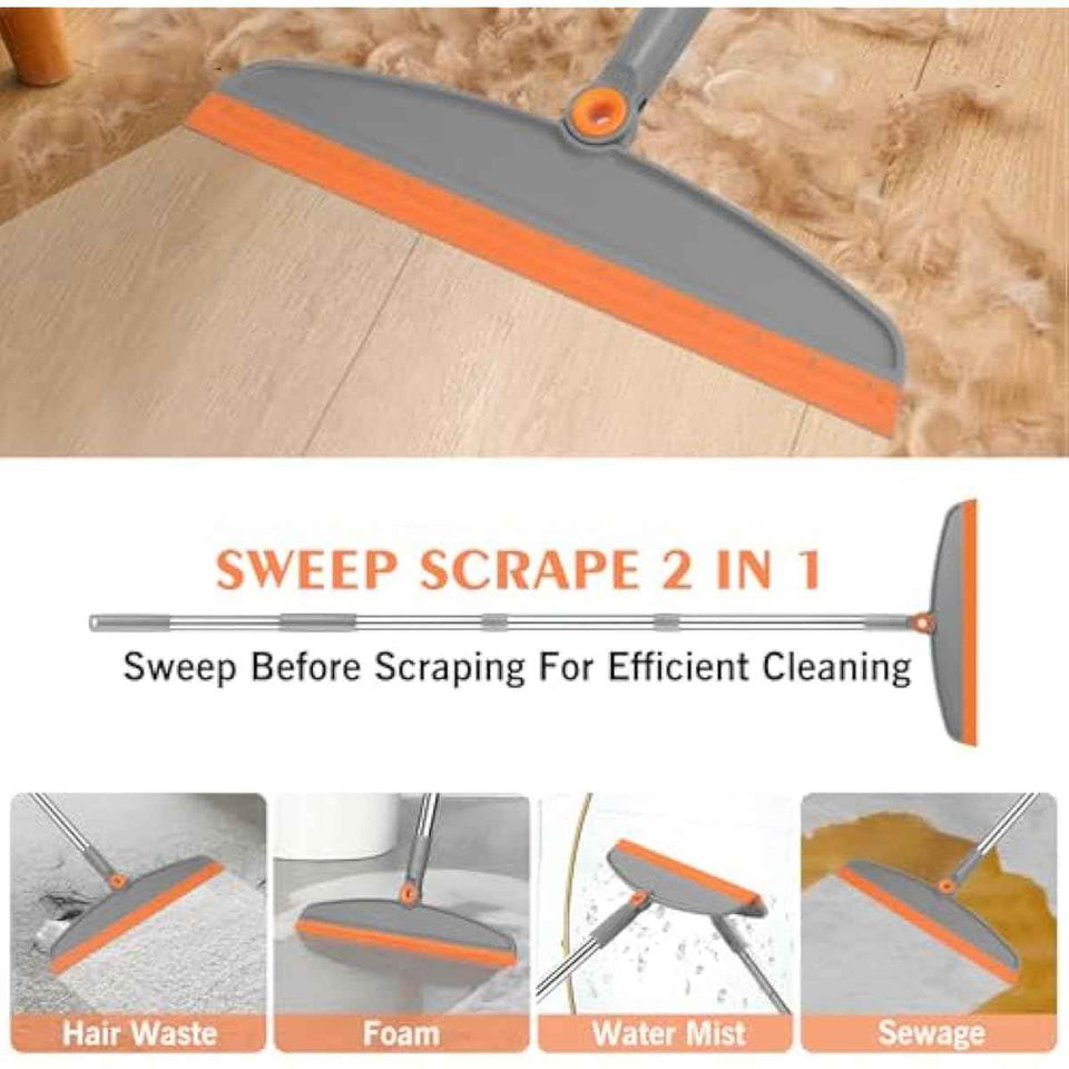 Multifunction Magic Broom, 54 Inch Adjustable Long Handle Silicone Floor Squeegee Broom, Sweep and Scrape 2 In 1 Household Cleaning Brooms for Floor, Bathrooms, Kitchens, Showers, Tile, Pet Hair,Glass