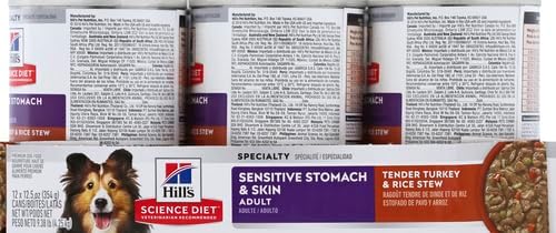 Hills science diet adult 1-6 sensitive stomach & sensitive skin dog food, 12.5 oz tender turkey & rice stew in gravy, 12-pack