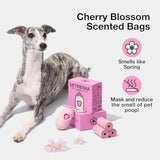 vetreska dog poop bag dispenser with cherry blossom scented bags and holder, pink