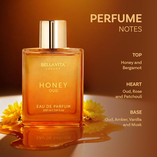 BellaVita Luxury Honey Oud Eau de Parfum (3.4 fl. oz.) | Patchouli, Vanilla, Bergamot, Floral & Spicy + Vegan Essentials Oils | Best gift for Valentine's Day | Long-Lasting Unisex Fragrance