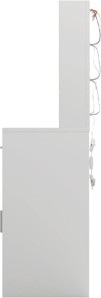 Lighted Makeup Vanity Desk, 35.4“W x 15.7'”D x 54“H, White (with Lights and Mirror, Dimming Function, 2 Drawers and 1 Cabiniet, Open Shelves) by Boahaus