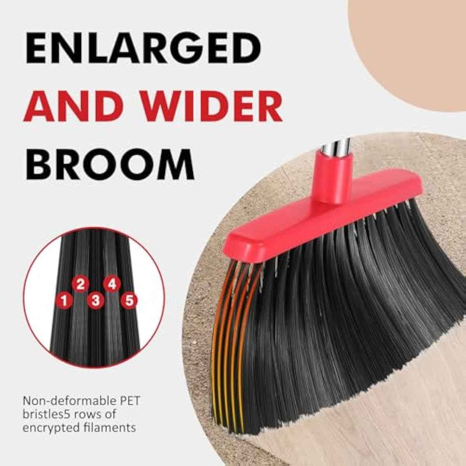 Heavy Duty Broom, 55 Inch Long Handle Outdoor Large Angle Brooms, Commercial Broom for Sweeping Indoor, for Home Garage Kitchen Office Courtyard Lobby Patio Lawn Concrete