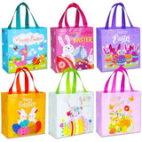 Exun Happy Easter Gift Bags with Handles, Bunny Carrot Chick Designs, Reusable Non-Woven Treat Bags for Party Favors, Gift Wrapping, Easter Basket Container, 9.1×8.7×4.5 inch, 6-Pack