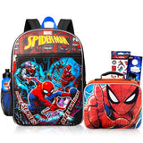 Marvel Spiderman Backpack with Lunch Box Set - Spiderman Backpack for Boys 4-6, Spiderman Lunch Box, Water Bottle, Stickers, More | Spiderman Backpack for Kids