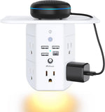 Mifaso 3-sided multi-plug power strip with shelf, night light, and surge protector, white