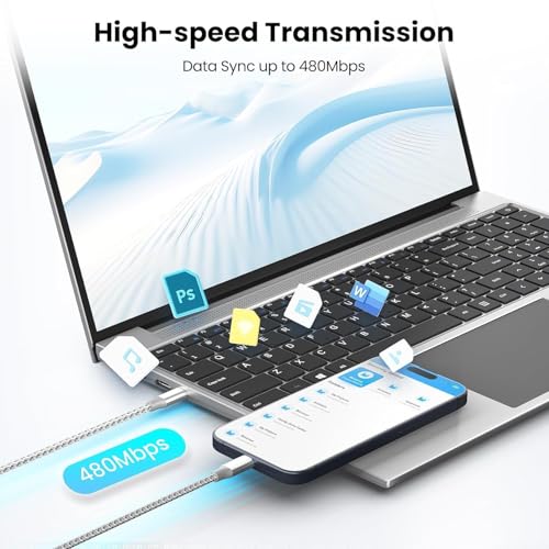 KYEHD 3-pack 10FT 60W fast charging USB-C cables for iPhone 17/16/15, iPad, MacBook, CarPlay and more, grey and white