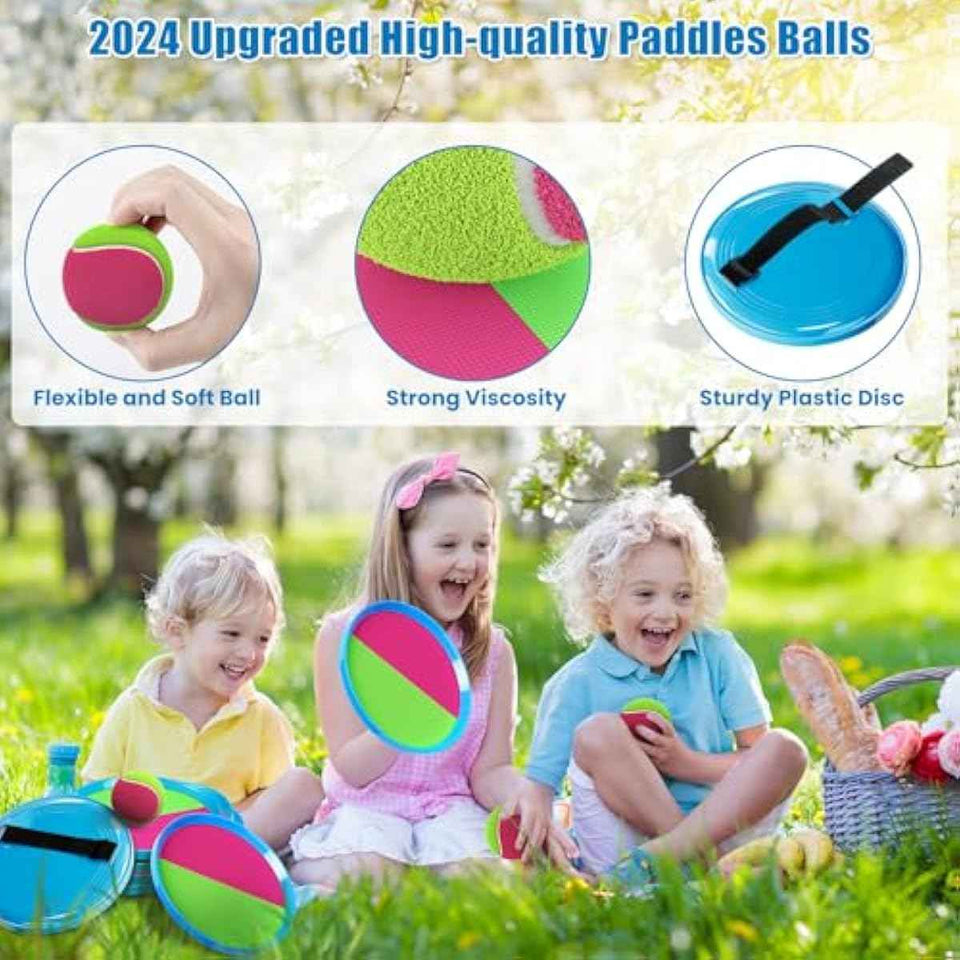 Aywewii 6 paddles and 3 balls toss and catch outdoor games for 3 to 8 year old kids