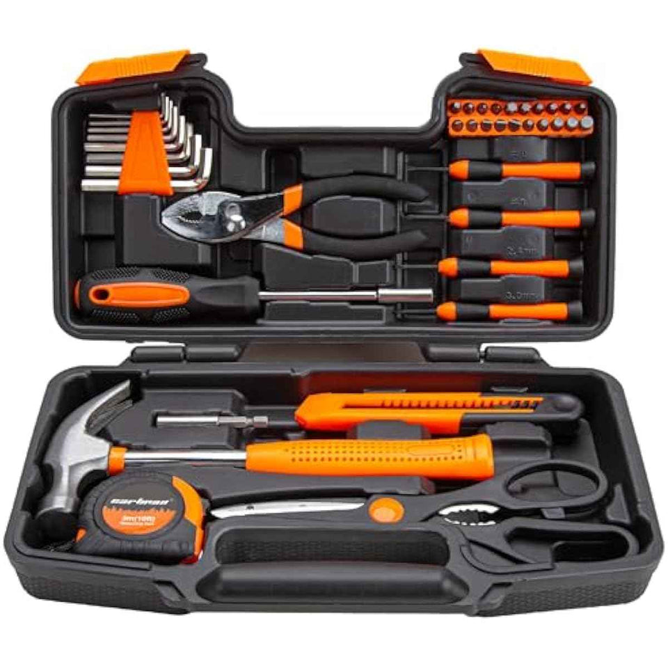 39 Piece Tool Set with Plastic Toolbox Storage Case, Orange for General Household Hand Kit