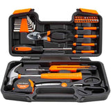 39 Piece Tool Set with Plastic Toolbox Storage Case, Orange for General Household Hand Kit