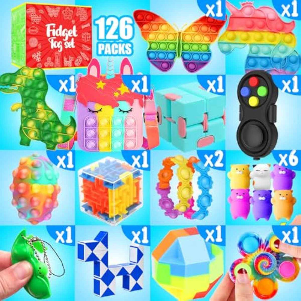 126-pack fidget toys for kids 8-12, sensory toys bulk autism autistic, classroom party favors