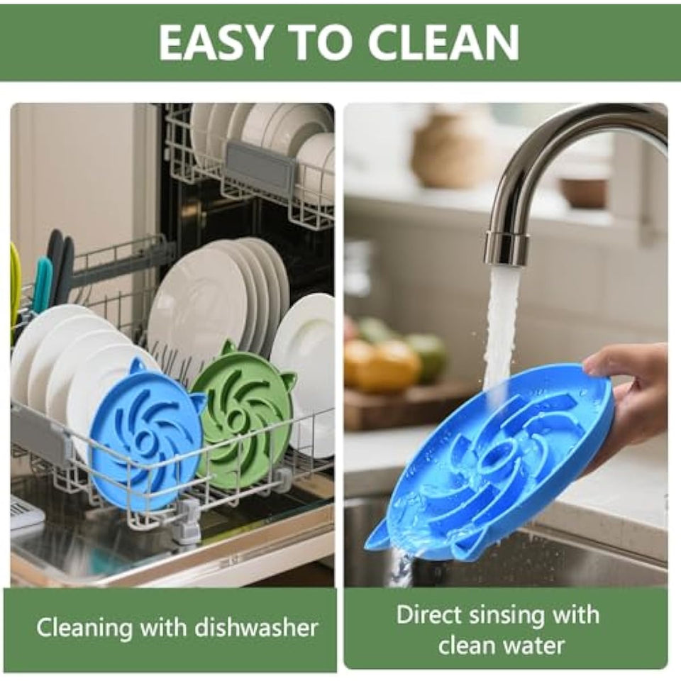 2Pcs Silicone Slow Feeder Cat Bowl,Puzzle Feeder,Interactive Toys,Slow Feeding cat Bowl Suitable for All Dry and Wet Foods,Easy to Clean Silicone Bowls (Green and Blue)