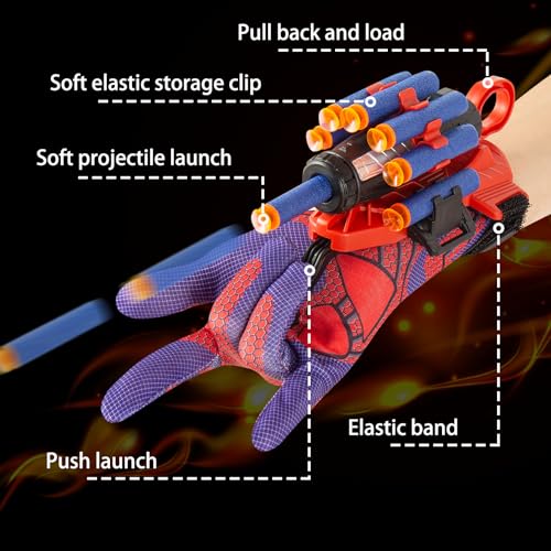 Spider Gloves Man Web Shooter Toy with Wrist, Spider Launcher Gloves Cosplay Toy Set for Kids