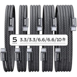 Lisen 5-pack usb c to c cable, 60w fast charging, 10ft for iphone 17, ipad, galaxy s25/s24