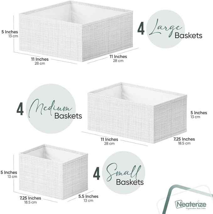 White-Grey Dresser Organizer Set of 12 PCS - Perfect for Nursery, Bedroom, Closet, Baby Clothes Organizer and Storage