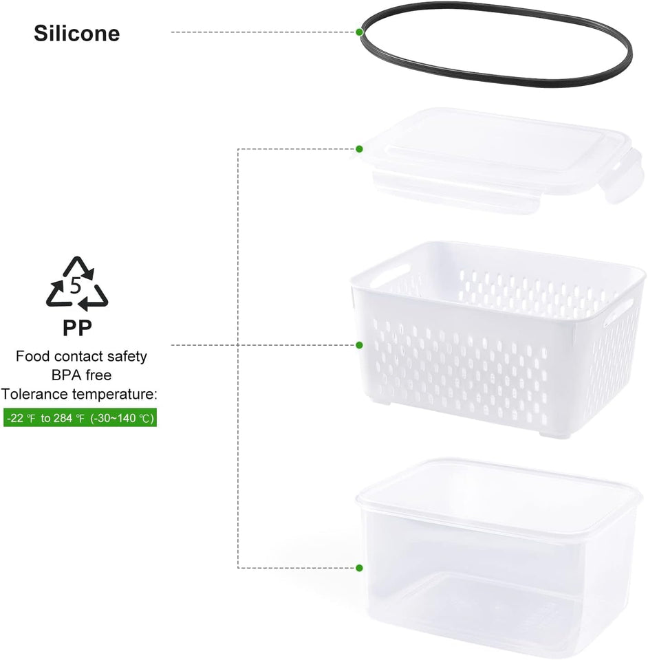 Fruit Storage Containers for Fridge with Removable Colander, Airtight Food Storage Container, Dishwasher Safe Produce Saver for Refrigerator, 4 PCS Small Clear