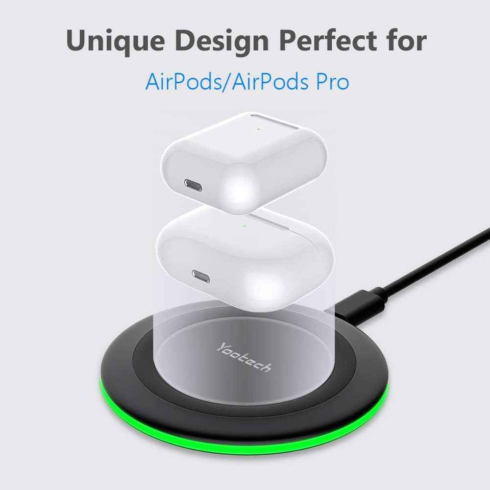 Yootech 10W wireless charging pad for iPhone 17/17 Pro and Samsung Galaxy S25/S24/S23, compatible with AirPods Pro 3
