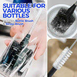Holikme Bottle Brush Cleaner Set: 14" Stainless Steel Handle, 3 Straw Brushes, Abrasive Wheel for Water Bottles, Cups, Straws