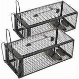 Black 2-pack humane live animal traps for indoors and outdoors - rats, mice, chipmunks, voles and similar-size animals