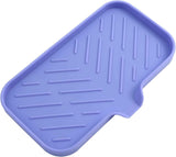 Silicone Bathroom Soap Dishes with Drain Spout-Bathroom and Kitchen Sink Organizer,Sponge Holder,Dish Soap Tray,Perfect for Dispenser,Scrubber,Bottle,Cup on Sink or Counter-Black 4.9"×3.2"