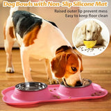 hubulk pet dog bowls 2 stainless steel no spill non skid silicone mat pet food scoop water feeder for small medium large dogs cats