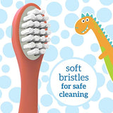 Dr Brown's Baby Toddler Toothbrush Green and Orange Dinosaur 2-Pack Ages 1-4 Years Soft Bristles Suction Cup Base