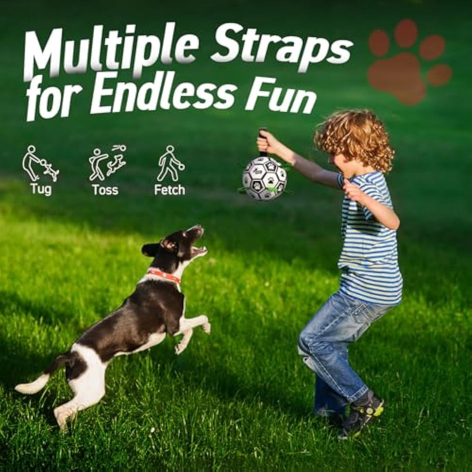 Qdan dog toys 6 inch world cup dog soccer ball with straps for small medium pet outdoor play
