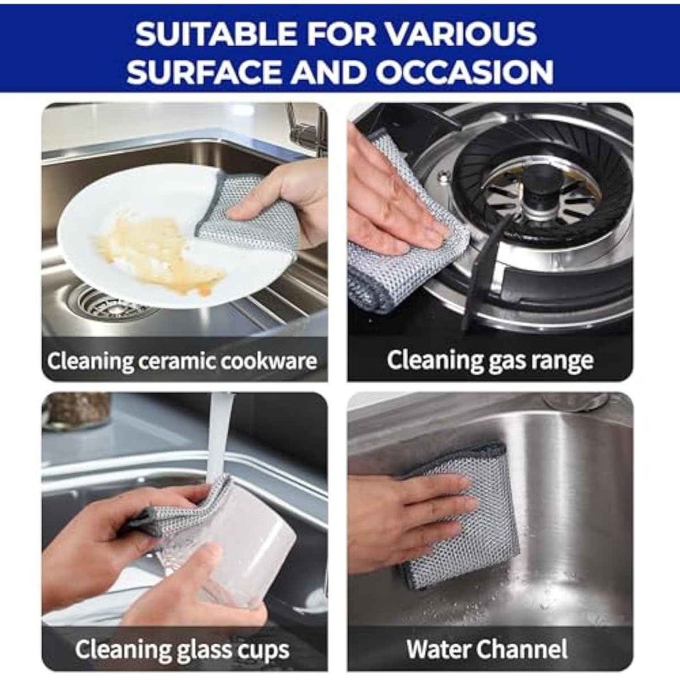 12 PCS 3-Layer Non-Scratch Multipurpose Steel Wire Dishcloths - Reusable Quick-Dry Odor-Free Scrub Cloths