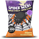 Happy Hippo Halloween Spider Web Decoration, 200 Sqare Feet & Plastic Spiders, Halloween Party Supplies, Spider Webs (Small, 200 Sq Feet) (8 Fake Spiders Included)