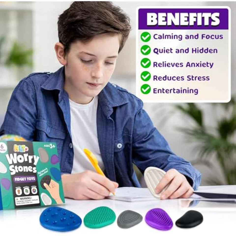 KLT Sensory Stone Fidget Toys for Adults Anxiety Relief 6 Pack Textured Stones