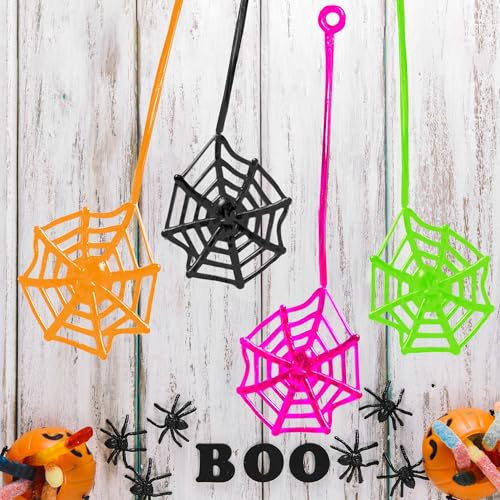 Glow Fever 24Pcs Sticky Spider Web Party Favors Pack, 7.5 inches in Total Length, Halloween Party Favors, Gifts For Birthday, Goodie Bag Classroom Prizes, 4 colors